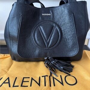 Valentino by Mario Valentino Ollie pebbled leather tassel tote.